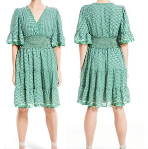 Floral Surplice Neck Ruffled Dress